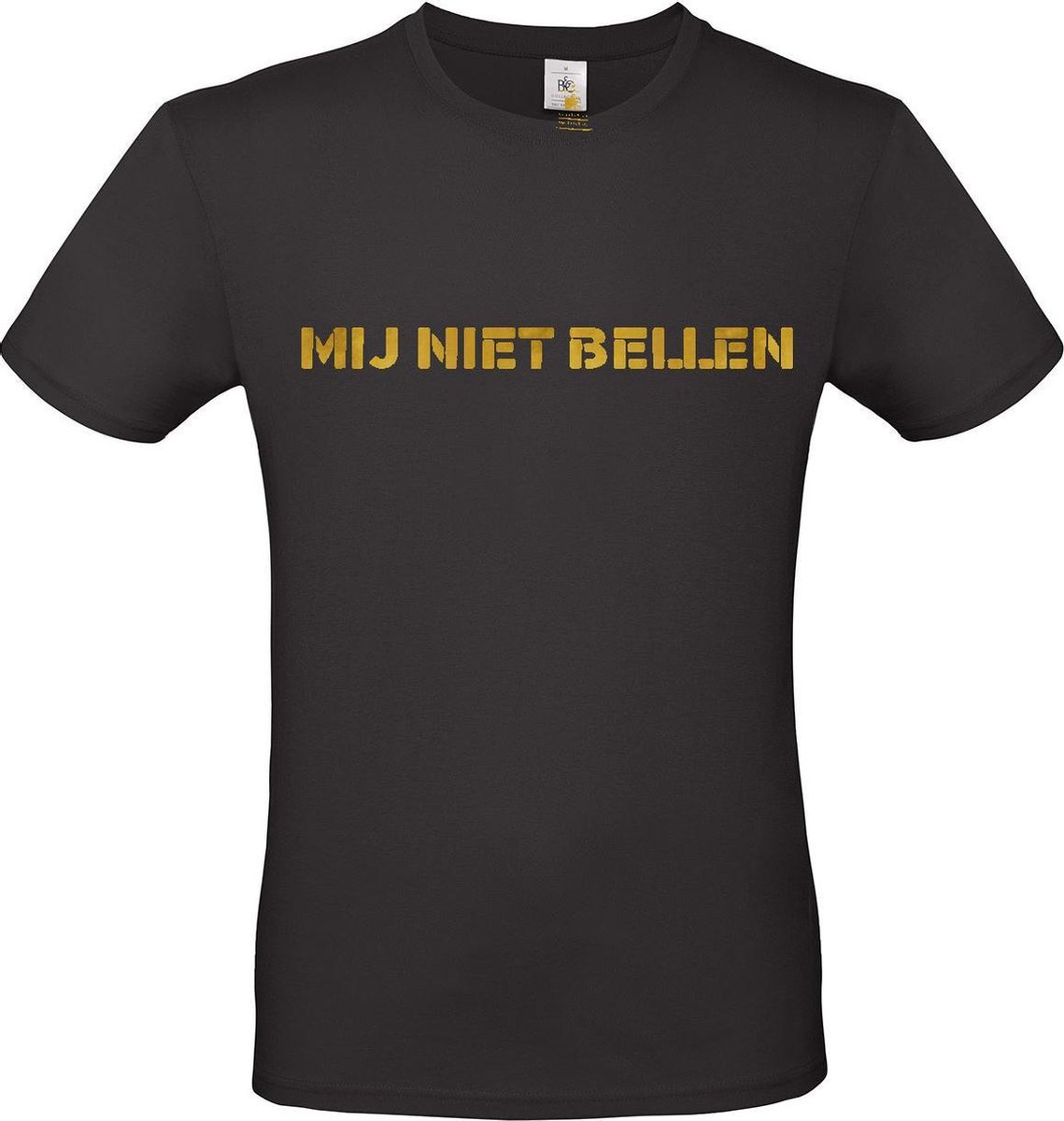 T-shirt met opdruk “Mij niet bellen”, Zwart T-shirt met goudkleurige opdruk. | Chateau Meiland | Martien Meiland | BC custom